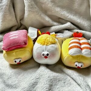 MINISO Lovely Fat Dundun Chicken Sushi Chick Plush Bundle - NWT Mini Foodie -3pc